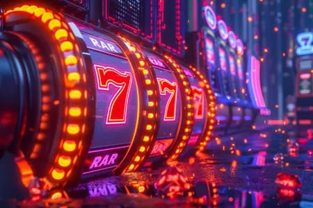 Gains au jackpot de la machine à sous scintillante sept chanceux.